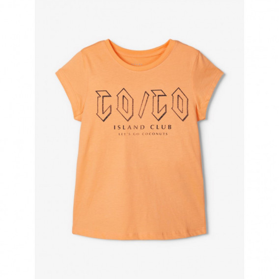 Тениска от органичен памук с принт за момиче оранжева Name it 150341 2