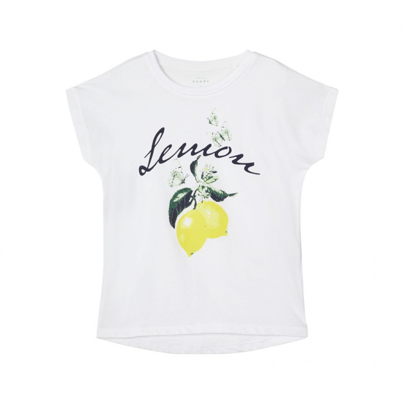 Тениска от органичен памук с графичен принт за момиче бяла  150349