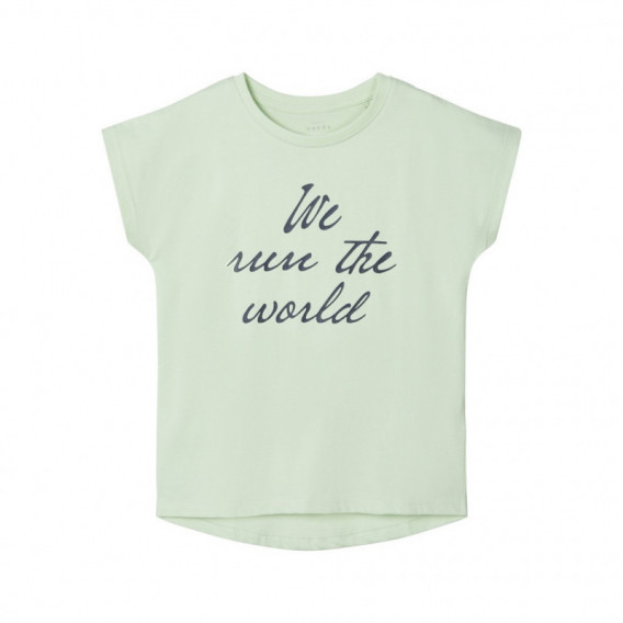 Тениска от органичен памук с графичен принт за момиче в цвят мента Name it 150361 
