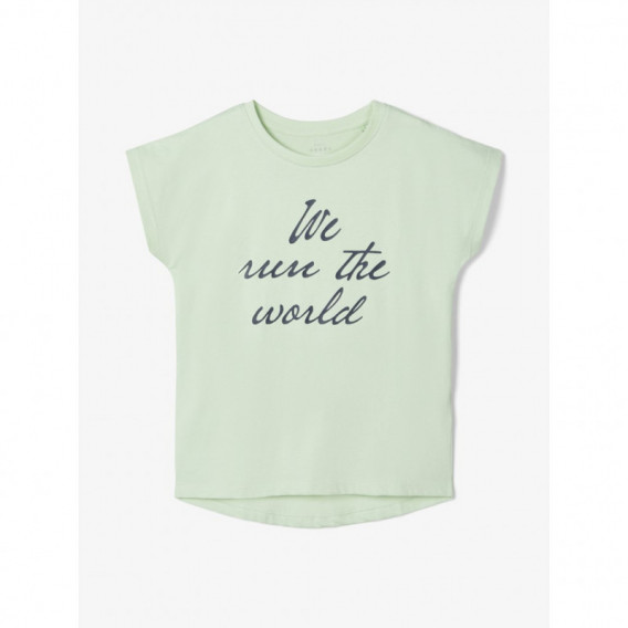Тениска от органичен памук с графичен принт за момиче в цвят мента Name it 150362 2