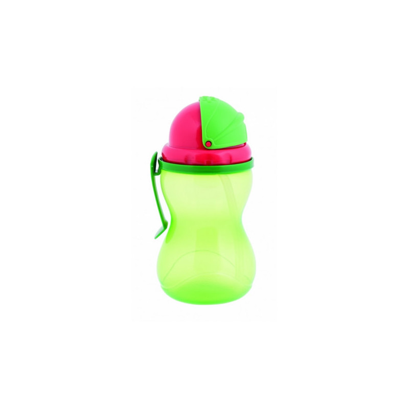 Полипропиленова спортна неразливаща чаша със сламка 370 мл, Flip-top, 6+ месеца, зелена  150728