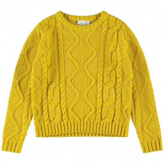 Пуловер с интересна плетка за момиче жълт Name it 151337 