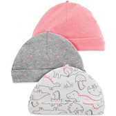 Комплект от 3 броя шапки за бебе в бяло розово и сиво Carter's 151353 