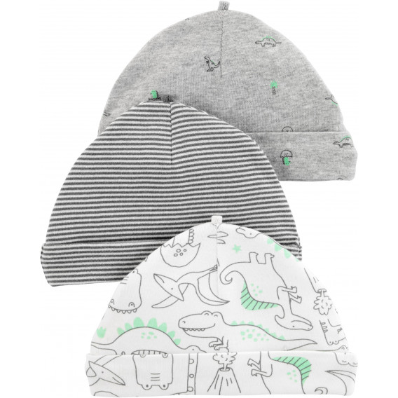 Комплект от 3 броя шапки за бебе в бяло и сиво Carter's 151357 