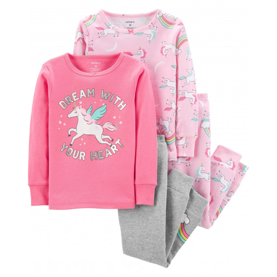Комплект 2 броя пижами Розов еднорог за момиче Carter's 151381 