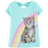 Памучна тениска Коте с дъга за момиче Carter's 151442 