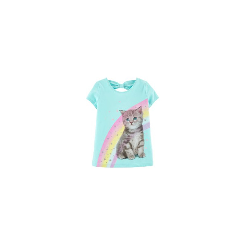 Памучна тениска Коте с дъга за момиче  151442