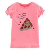 Тениска с променяща се картинка Пица за момиче розова Carter's 151450 