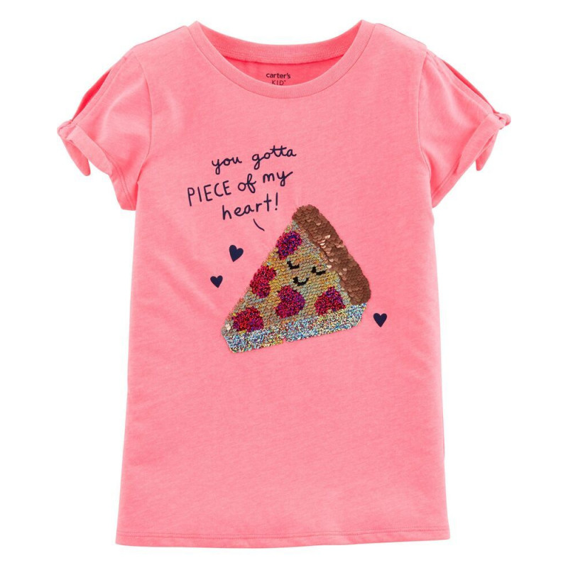 Тениска с променяща се картинка Пица за момиче розова  151450