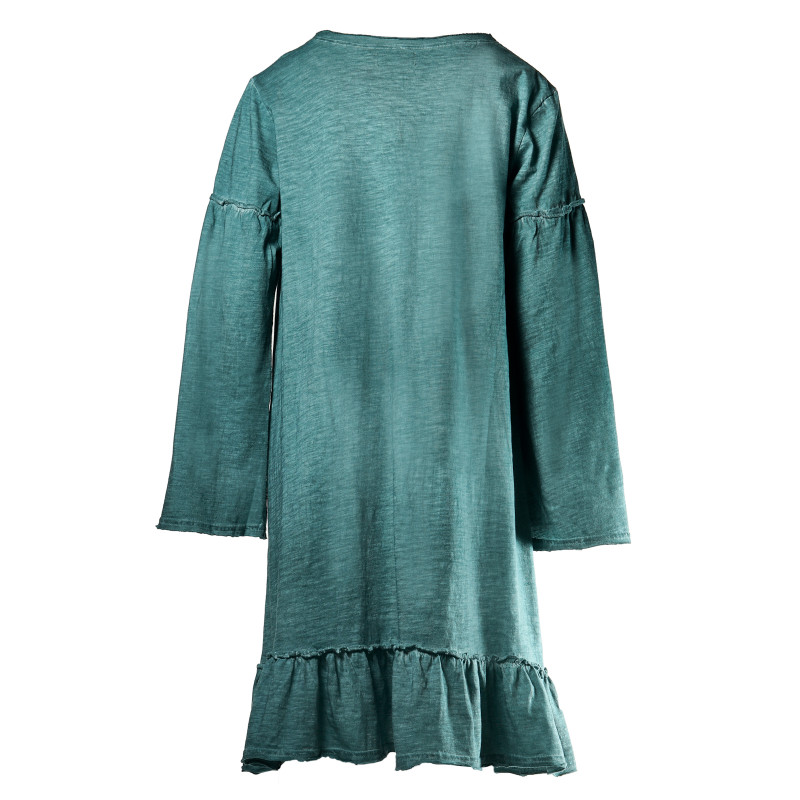 Памучна разкроена рокля с дълъг ръкав за момиче зелена  151657