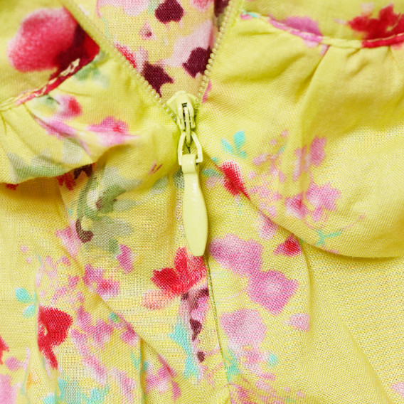 Памучна рокля с флорален принт за момиче жълта Benetton 152111 5