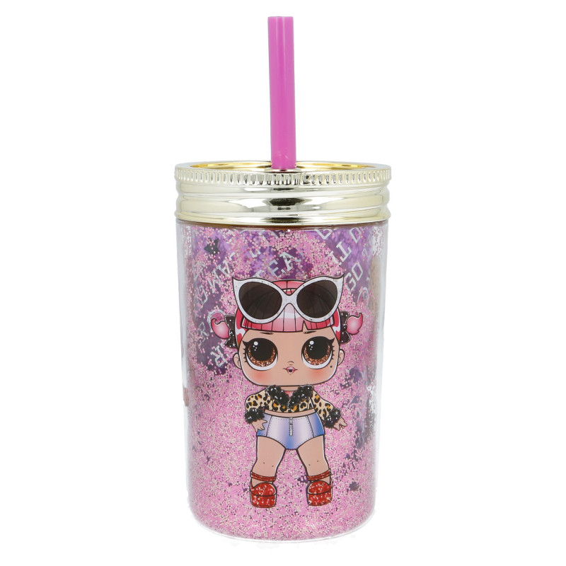 Модна блестяща чаша за момиче със сламка L.O.L. Surprise, 370 ml  152612