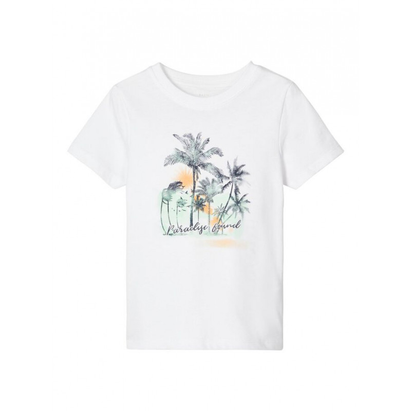 Тениска от органичен памук с графичен принт за момиче бяла  153538