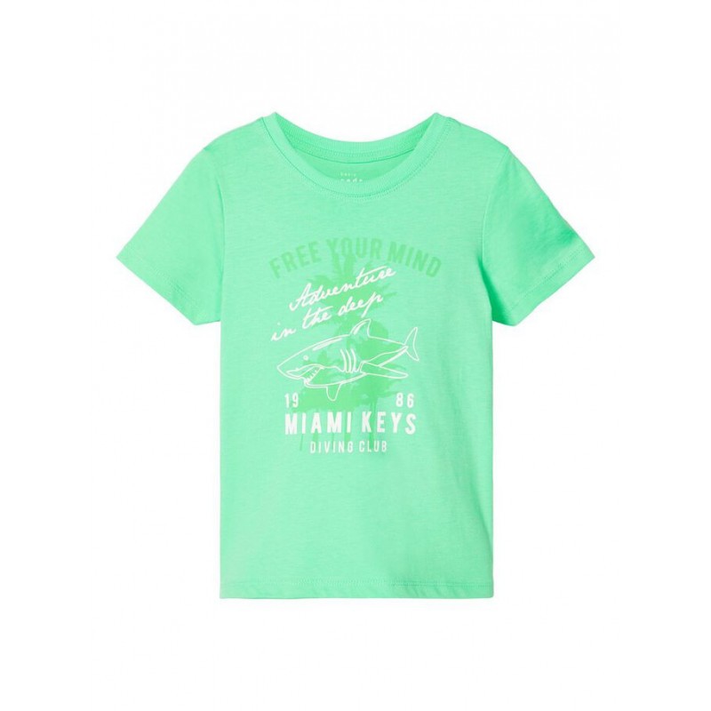 Тениска от органичен памук с графичен принт за момиче зелена  153541