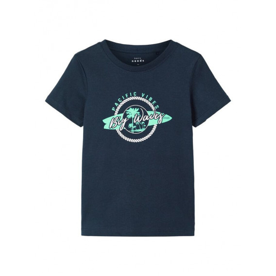 Тениска от органичен памук с графичен принт за момиче синя Name it 153544 
