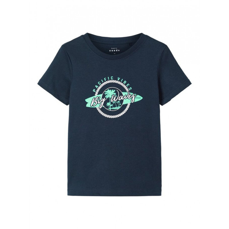 Тениска от органичен памук с графичен принт за момиче синя  153544