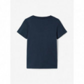Тениска от органичен памук с графичен принт за момиче синя Name it 153545 2