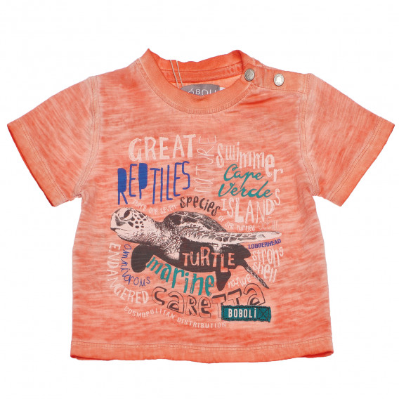 Памучна тениска с износен ефект за бебе за момче оранжева Boboli 153771 