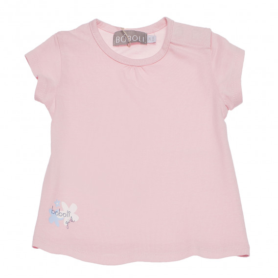 Памучна тениска с малка щампа за бебе за момиче розова Boboli 153775 