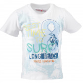 Памучна тениска с надпис и щампа за бебе за момче бяла Boboli 153779 