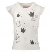 Тениска с апликации от пайета и камъчета за момиче бяла Boboli 153789 