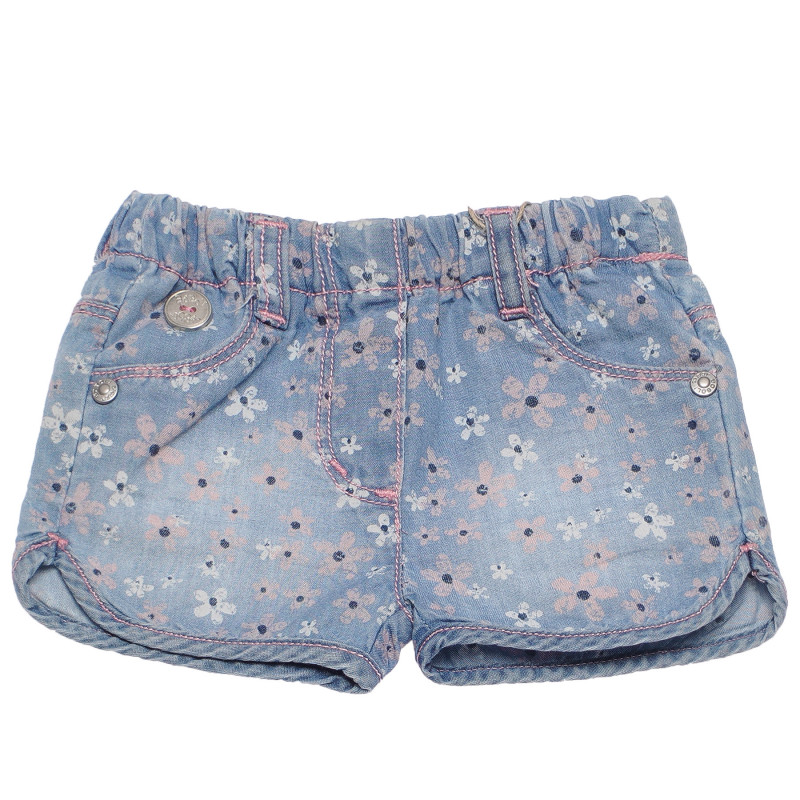 Памучен дънков къс панталон с флорален принт за бебе  153895