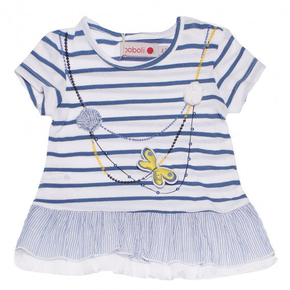 Памучна рокля за бебе в бяло синьо райе Boboli 154172 