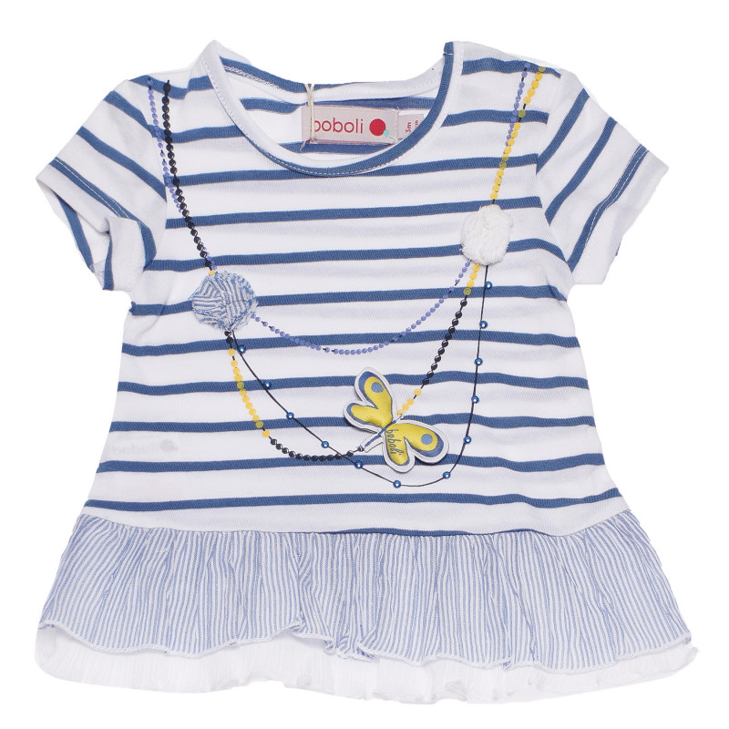 Памучна рокля за бебе в бяло синьо райе  154172