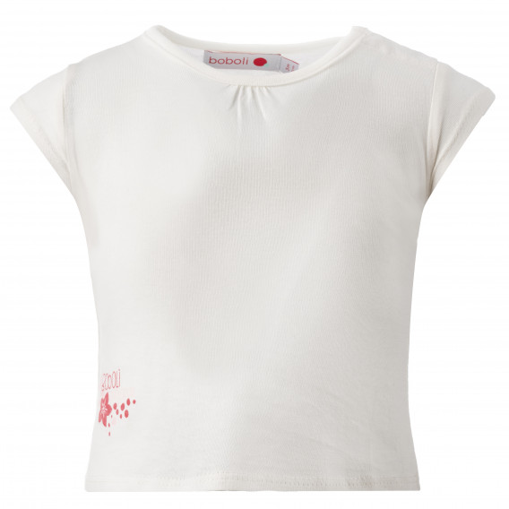Памучна тениска с щампа за бебе за момиче бяла Boboli 154802 