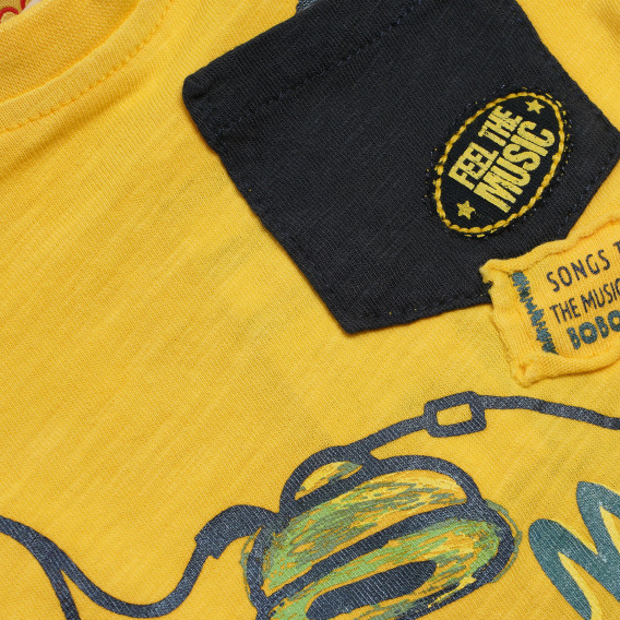 Памучна тениска с щампа и джоб за бебе жълта Boboli 154848 3