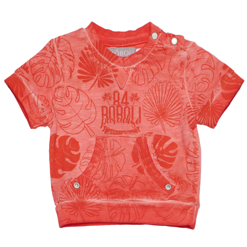Памучна тениска с флорален принт за бебе оранжева  154854