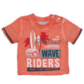 Памучна тениска с износен ефект и надпис за бебе за момче оранжева Boboli 154858 