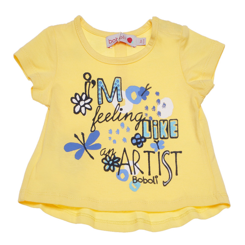 Памучна тениска с щампа за бебе за момиче зелена  154877