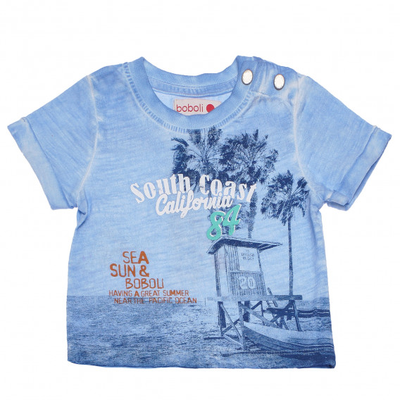 Памучна тениска с принт на морски мотиви за бебе за момче синя Boboli 154922 