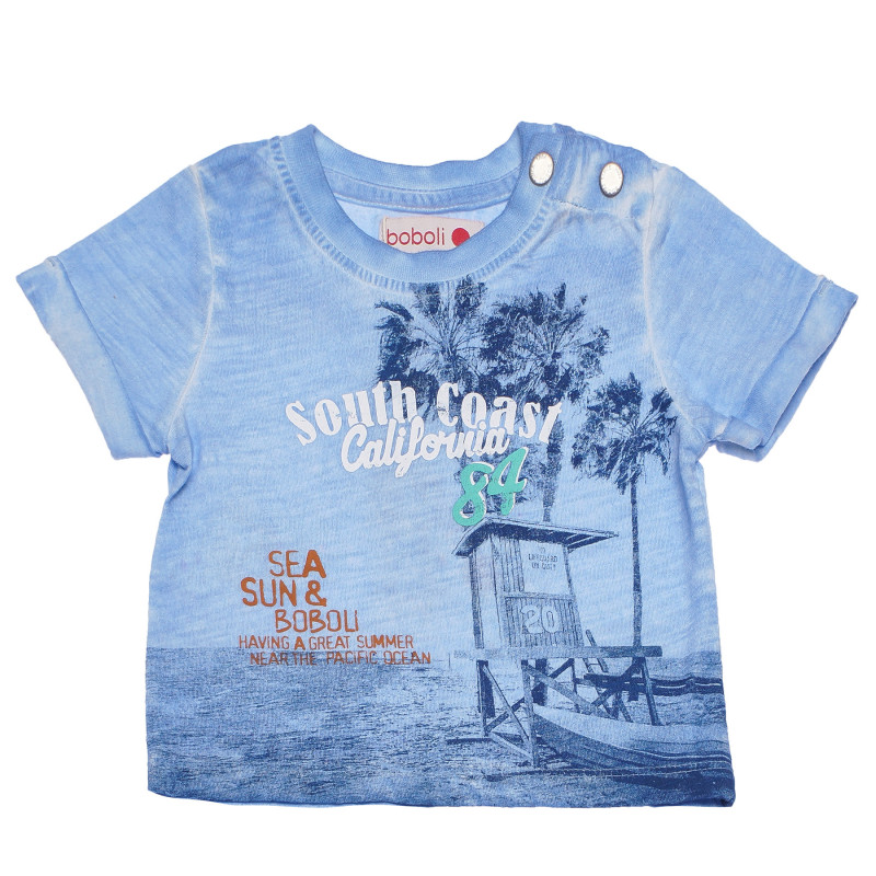 Памучна тениска с принт на морски мотиви за бебе за момче синя  154922
