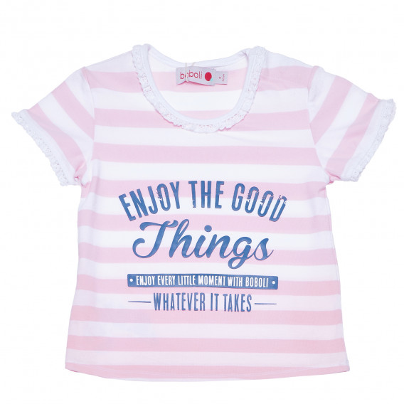 Тениска в бяло розово райе с надпис за бебе Boboli 154930 