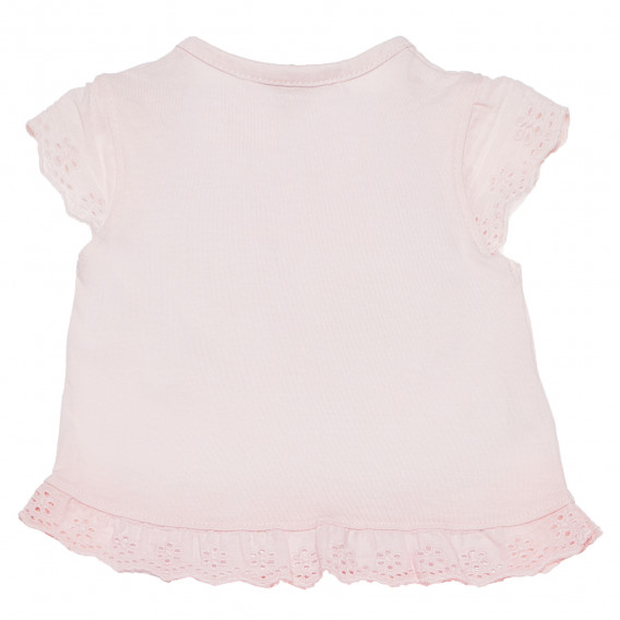 Памучна тениска с къдрички и апликации за бебе за момиче розова Boboli 154939 2