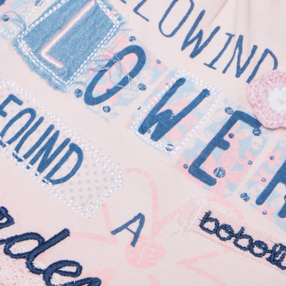 Памучна тениска с къдрички и апликации за бебе за момиче розова Boboli 154940 3