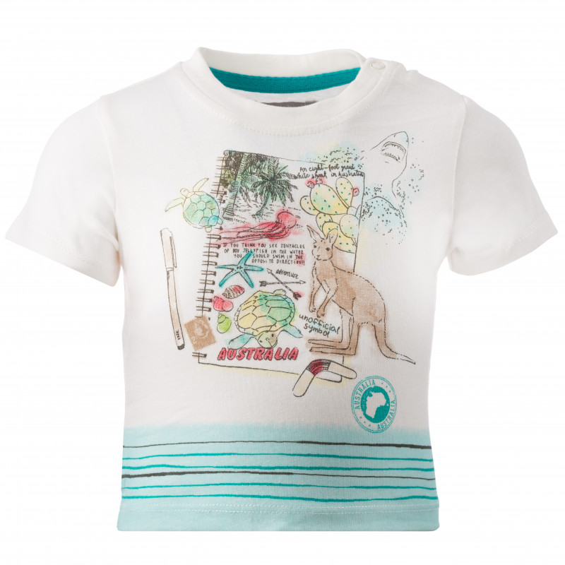 Памучна тениска с животински принт за бебе бяла  154942