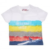Памучна тениска с цветен принт за бебе за момче бяла Boboli 154946 