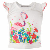 Памучна тениска с къдрички на ръкавите за бебе за момиче бяла Boboli 154961 