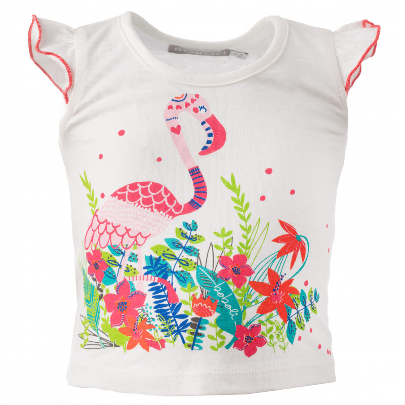 Памучна тениска с къдрички на ръкавите за бебе за момиче бяла  154961