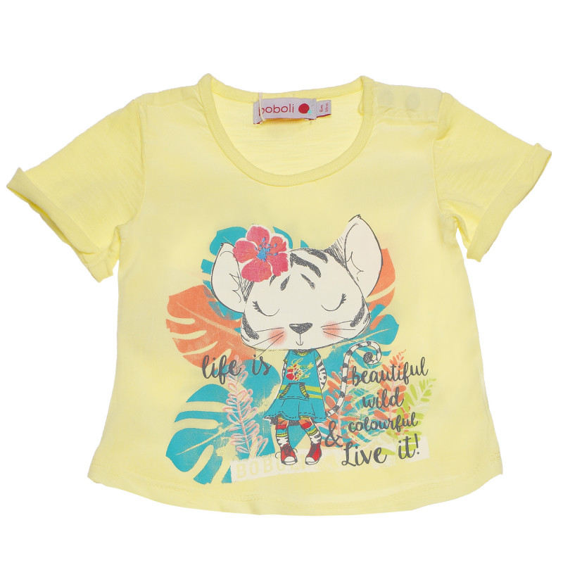 Тениска с щампа за бебе за момиче жълта  154965