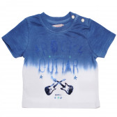 Памучна тениска с надпис за бебе за момче в синьо и бяло Boboli 154973 
