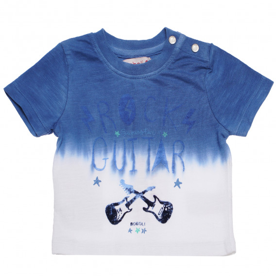 Памучна тениска с надпис за бебе за момче в синьо и бяло Boboli 154973 