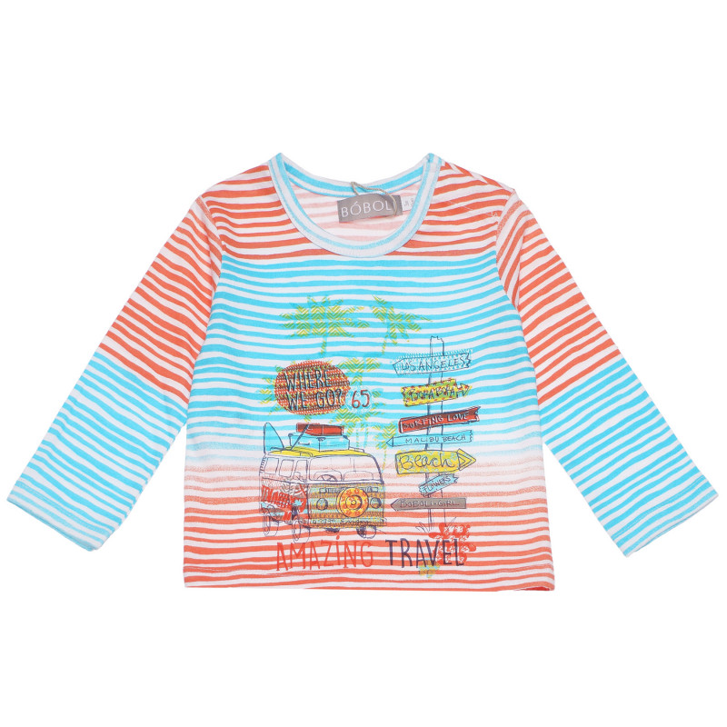 Памучна блуза в цветно райе и щампа за бебе  154989
