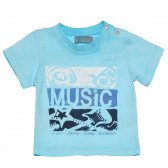 Памучна тениска с щампа за бебе за момче светло синя Boboli 154993 