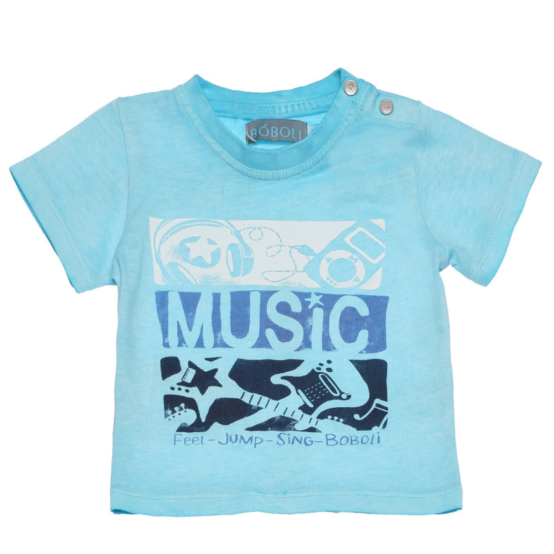 Памучна тениска с щампа за бебе за момче светло синя  154993