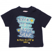 Памучна тениска с надпис за бебе за момче тъмно синя Boboli 155001 
