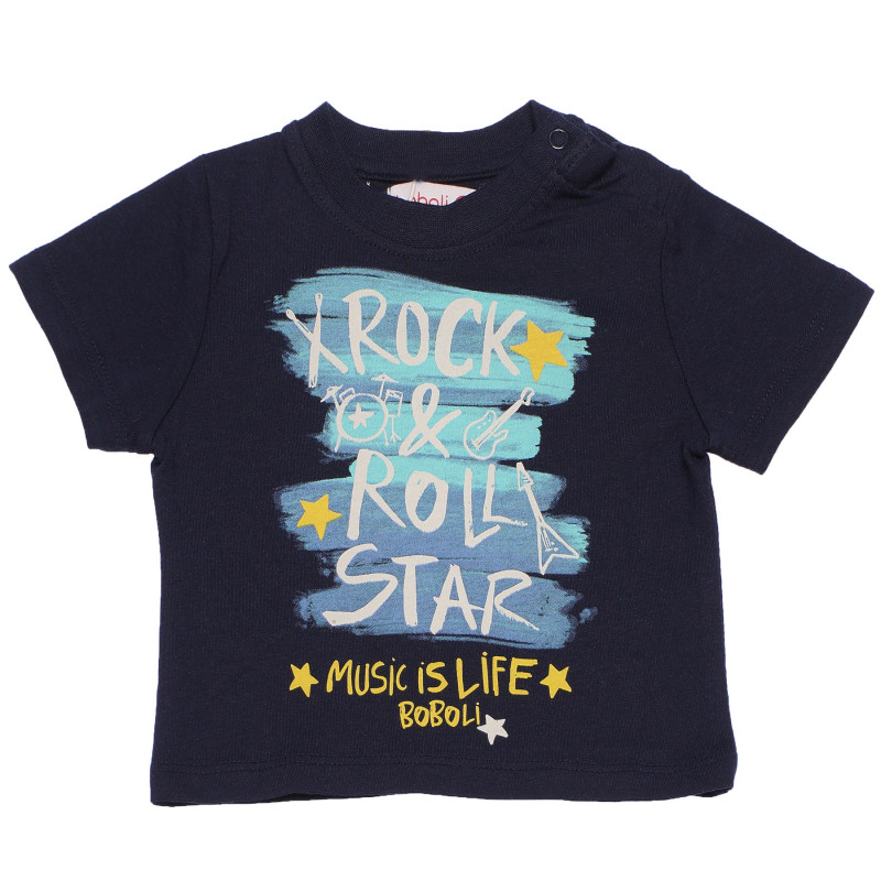 Памучна тениска с надпис за бебе за момче тъмно синя  155001